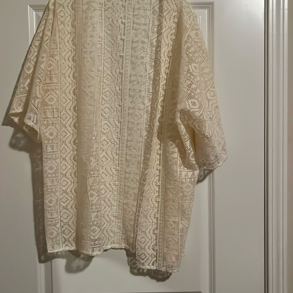 Lacey Cream Crocheted Kimono Coverup